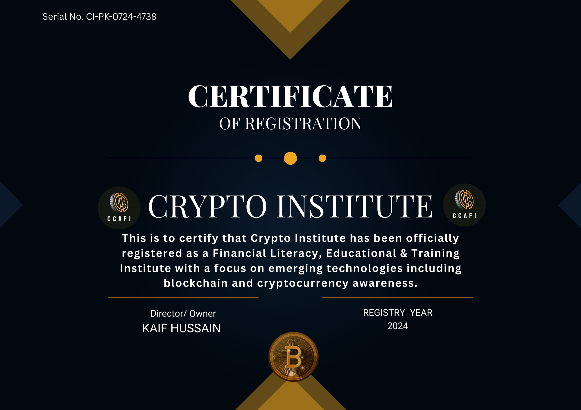 Certificate of Excellence - Crypto Training